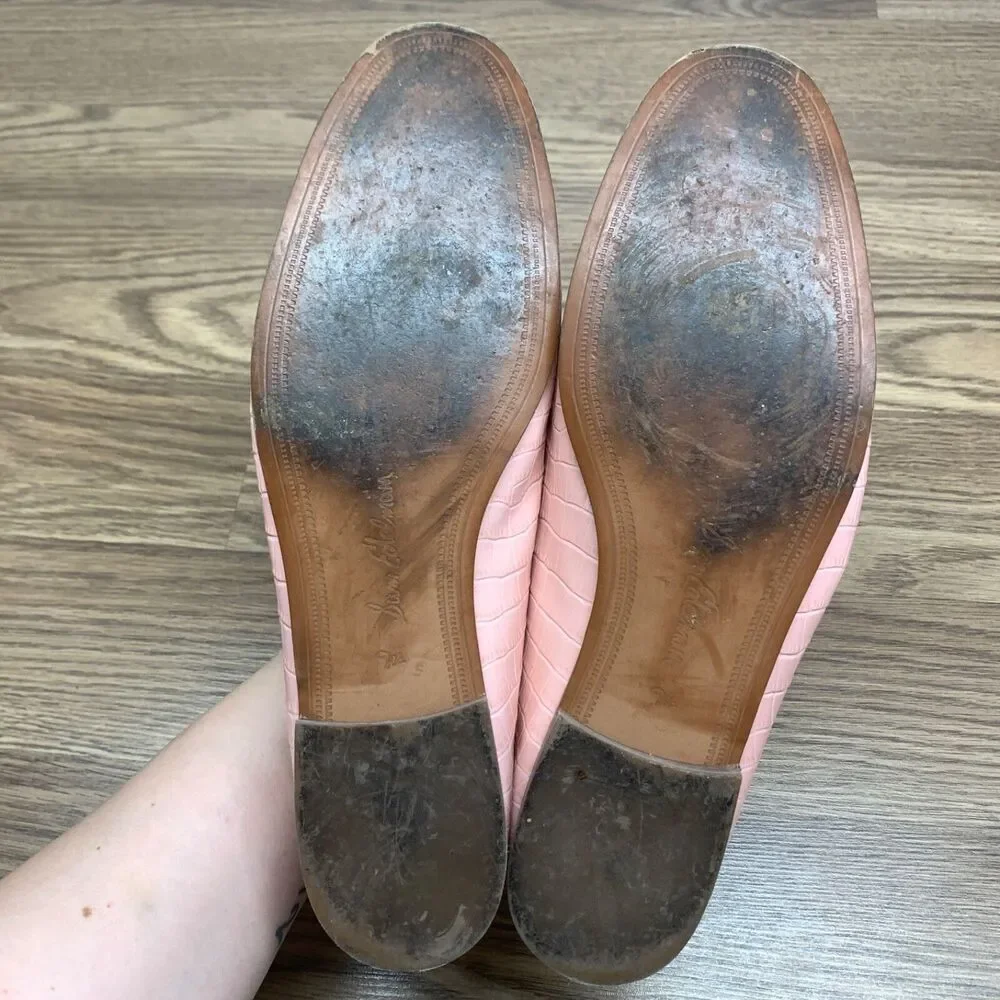 Sam Edelman‎ Lior Women's Slip-On Loafers 9.5 Pink Almond Toe Croc-Embossed